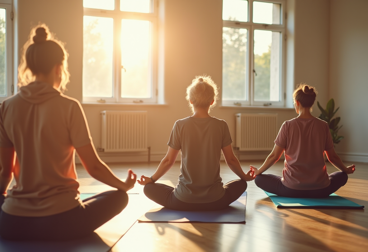 Мирна йога-практика в затишному залі з природним освітленням